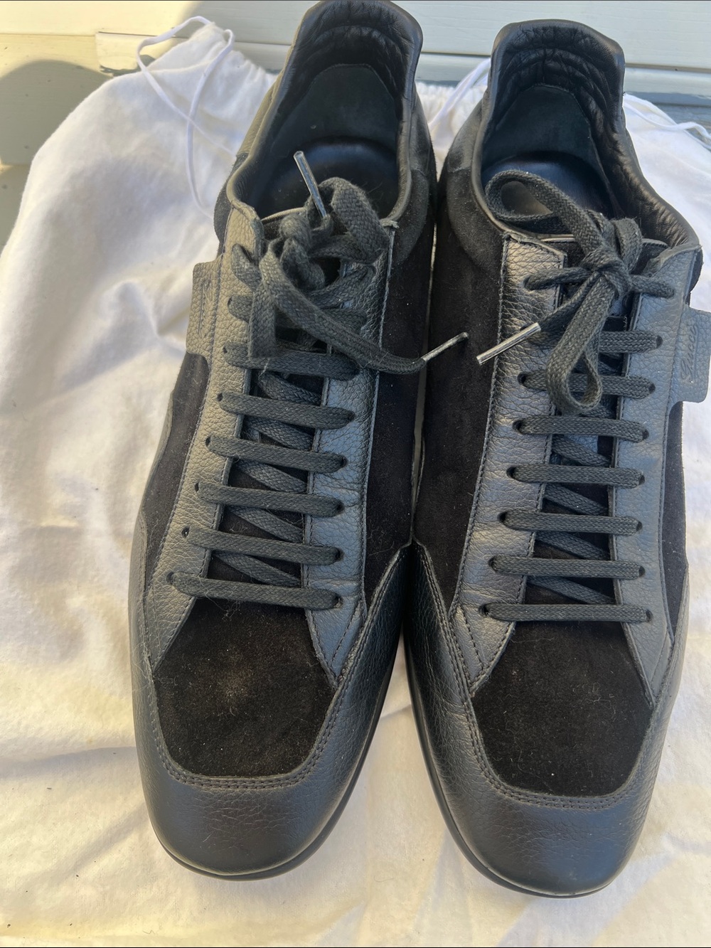 Gucci Black Leather and Suede Lace-Up Sneakers
